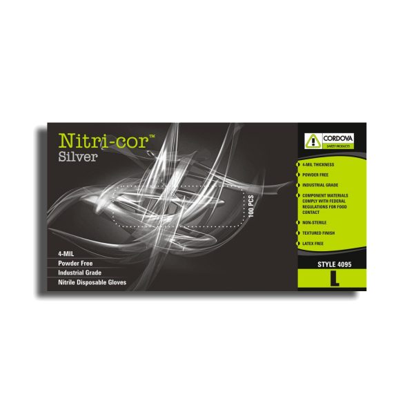 Nitri-Cor Silver Disposable Gloves Nitrile Powder Free
